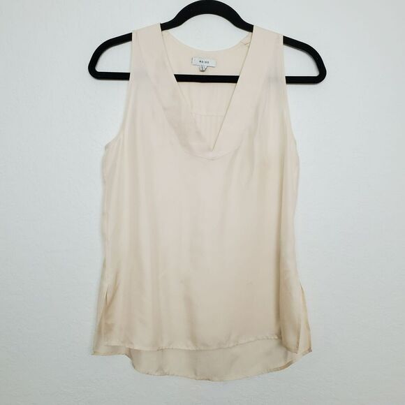 Reiss Tops - Reiss Womens Jorja Silk Top Size 2 V-Neck Racerback Cream Ivory Sleeveless FLAW